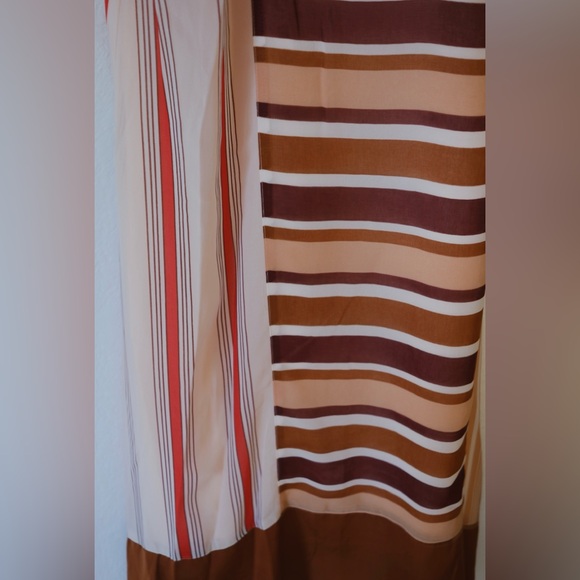 DKNY sleeveless midi slip dress asymmetrical hem mixed stripe brown size SMALL - Picture 3 of 6